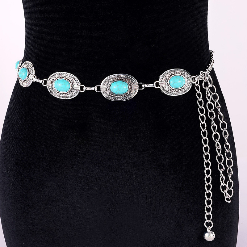 Karleedress Turquoise Decorative Adjustable Metal Chain Belt