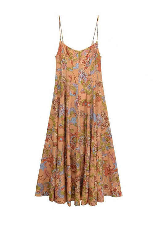 Karleedress Spaghetti Strap Floral Print Chiffon Maxi Dress