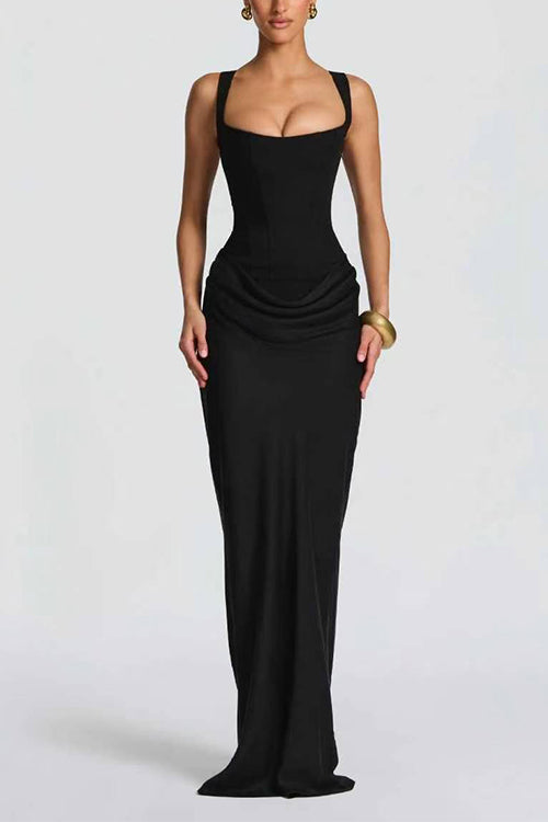 Karleedress Sleeveless Ruched Solid Bodycon Maxi Dress