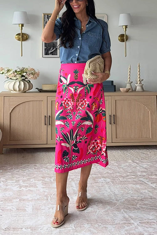 Karleedress High Rise Tropic Print Midi Skirt