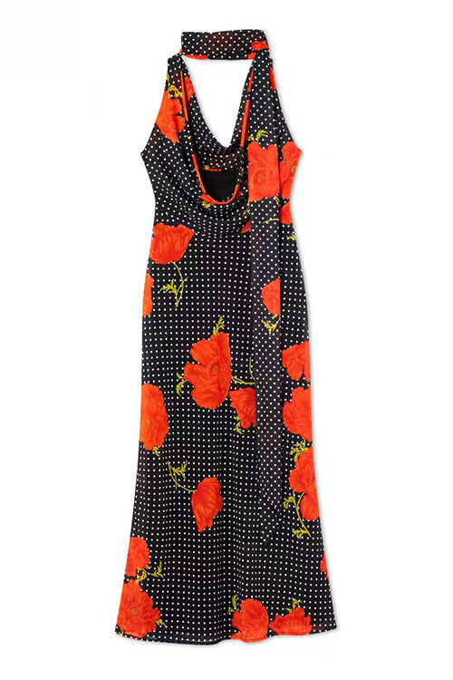 Karleedress Cowl Neck Backless Floral Print Maxi Dress with Scarf