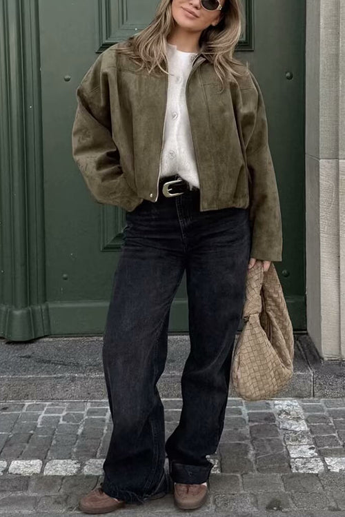 Karleedress Lapel Zip Up Trendy Bomber Jacket