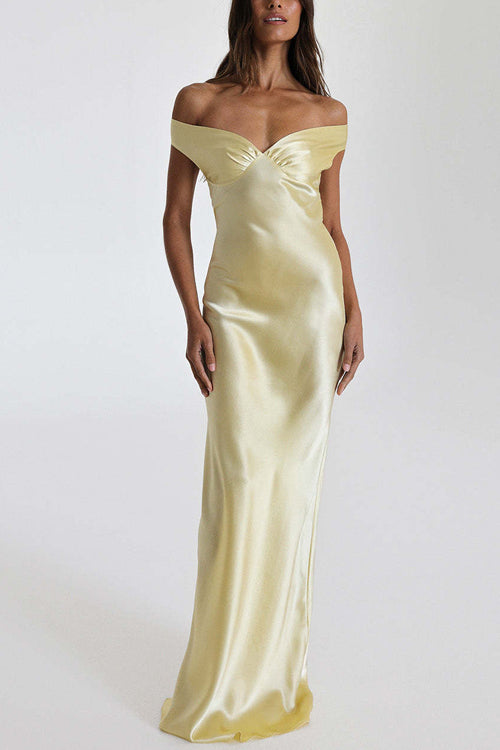 Karleedress Off Shoulder Backless Cut Out Satin Maxi Dress
