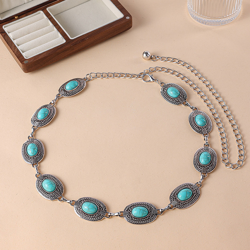 Karleedress Turquoise Decorative Adjustable Metal Chain Belt
