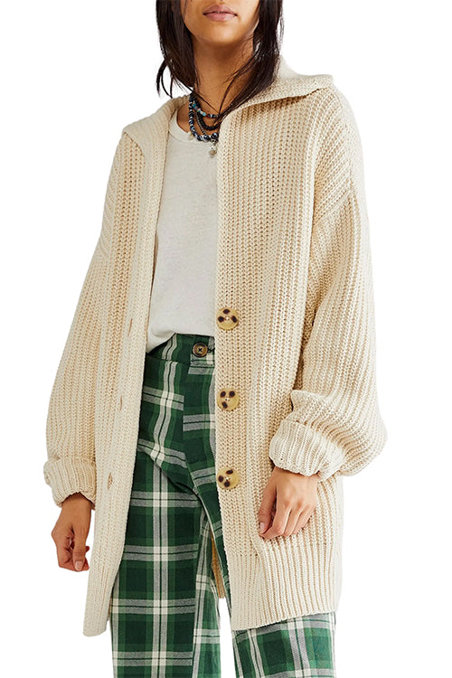 Karleedress Collared Drop Shoulder Button Down Sweater Cardigan