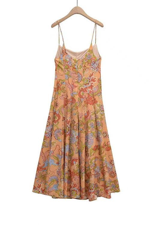 Karleedress Spaghetti Strap Floral Print Chiffon Maxi Dress