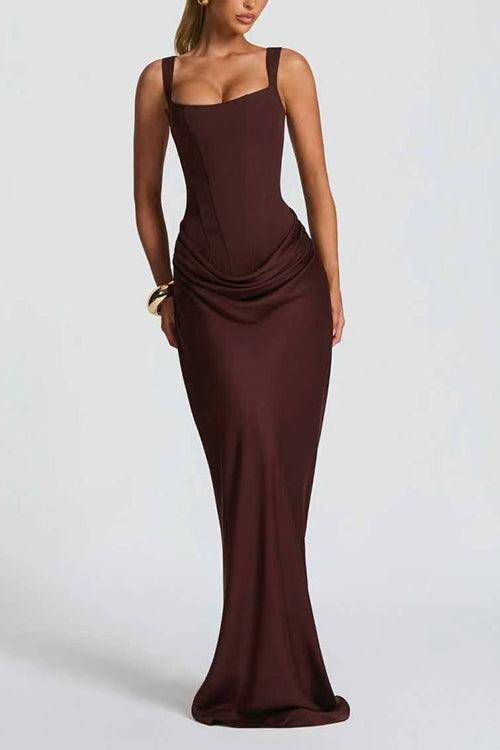 Karleedress Sleeveless Ruched Solid Bodycon Maxi Dress