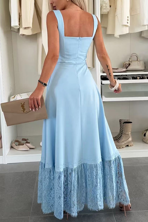 Square Neck Pocketed Lace Splice Maxi Cami Dress