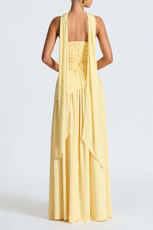 Karleedress Strapless Back Lace-up High Slit Splice Maxi Dress