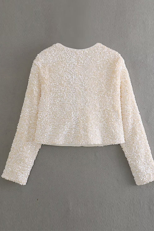 Karleedress Long Sleeves Bow Detail Shiny Sequin Top