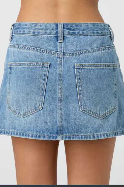 Karleedress One Button Pocketed Denim Mini Skirt