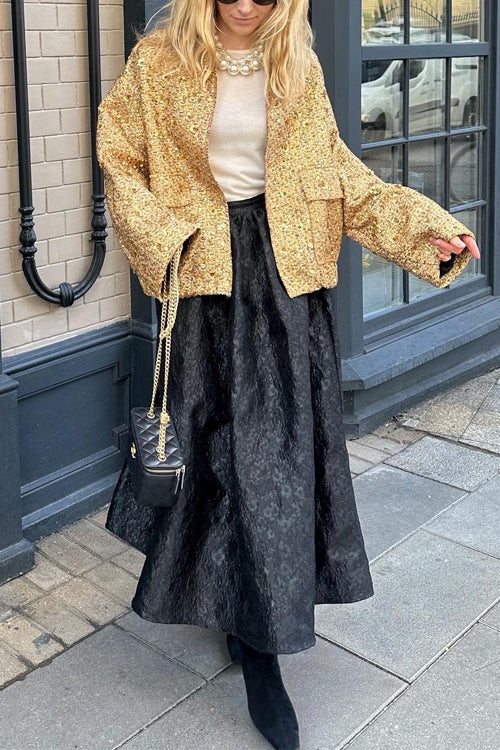 Karleedress Stand Collar Zip Up Pocketed Sequin Jacket