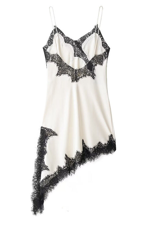 Karleedress Spaghetti Strap Lace V Neck Irregular Hem Mini Dress