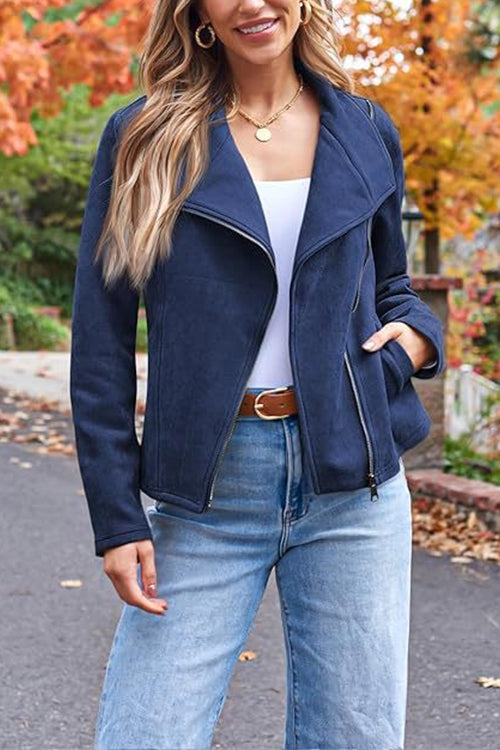 Karleedress Zip Up Pocketed Faux Suede Moto Jacket(in 7 Colors)