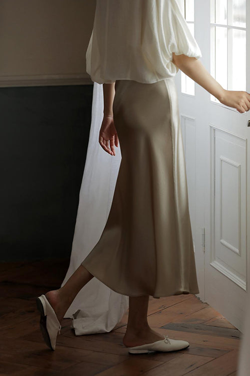 Karleedress Elegant High Waist Satin Midi Skirt
