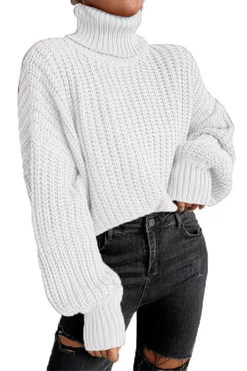 Karleedress Turtleneck Drop Shoulder Comfy Pullover Sweater