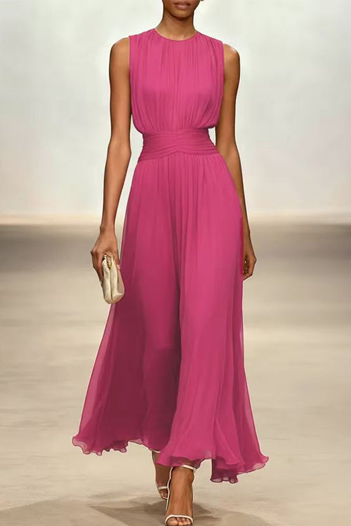 Karleedress Crewneck Sleeveless Zipper Back Waisted Maxi Dress