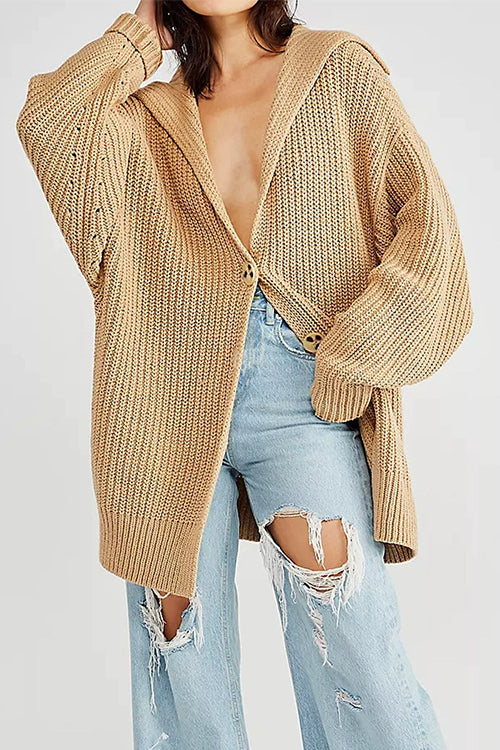 Karleedress Collared Drop Shoulder Button Down Sweater Cardigan