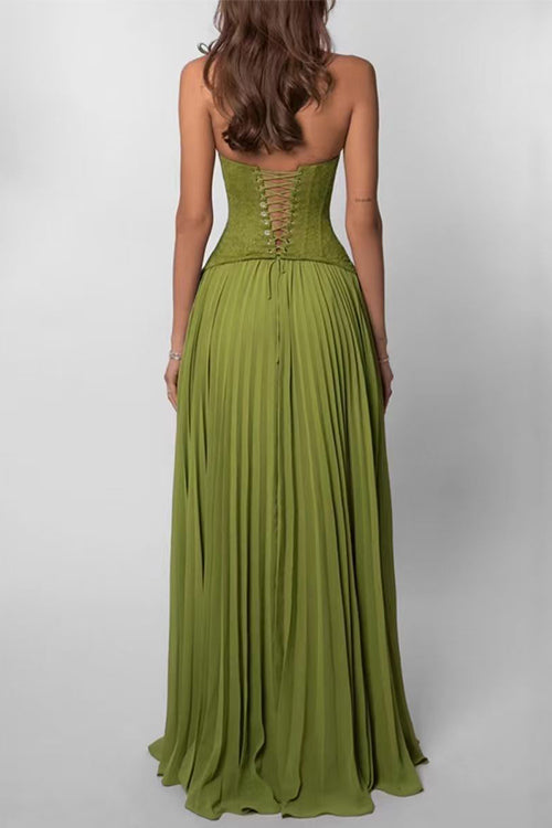 Karleedress Halter Neck Back Lace-up Pleated Maxi Dress