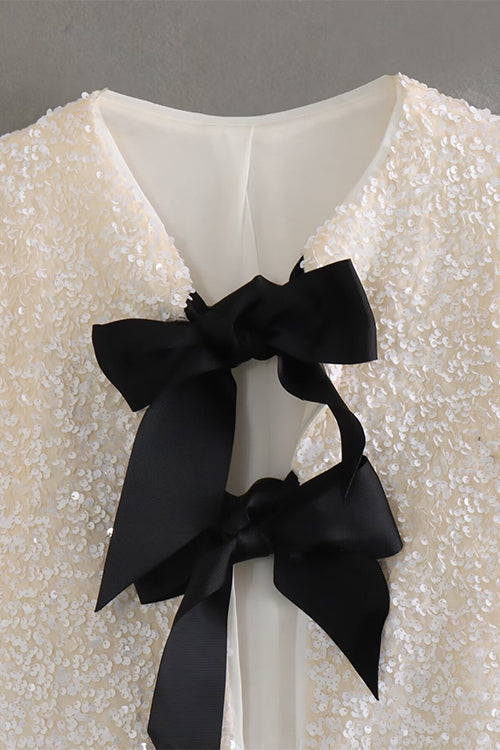 Karleedress Long Sleeves Bow Detail Shiny Sequin Top