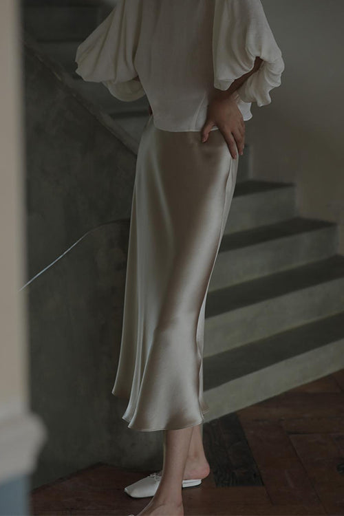 Karleedress High Waist Comfy Satin Midi Skirt