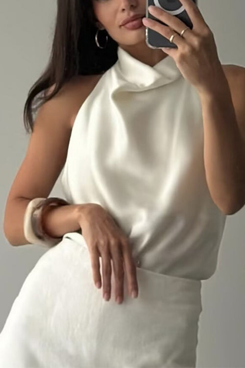 Karleedress Chic Halter Cowl Neck Sleeveless Satin Top