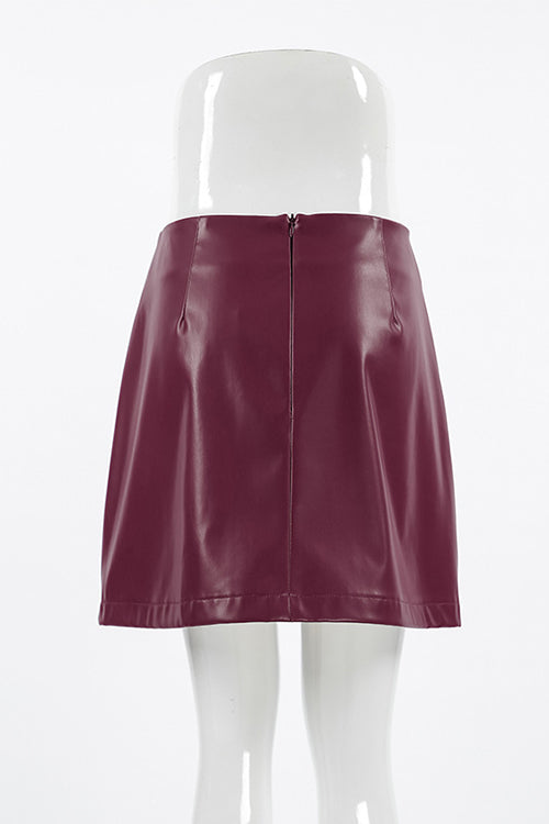 Karleedress High Rise Faux Leather A-line Mini Skirt