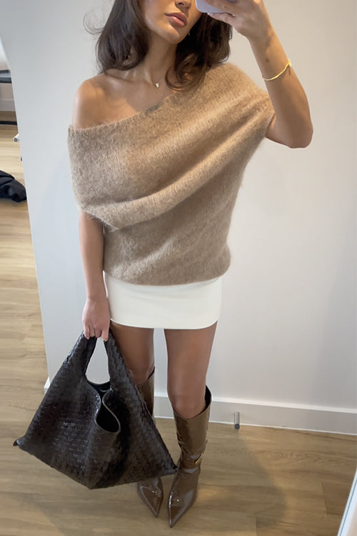 Off Shoulder Short Sleeves Knit Top