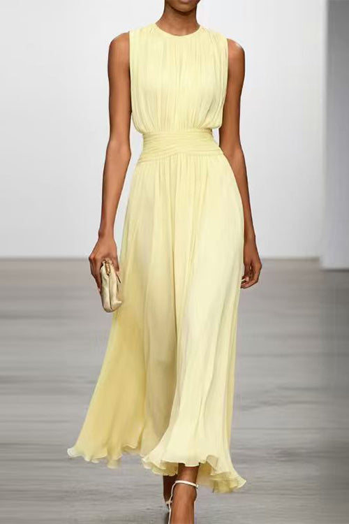 Karleedress Crewneck Sleeveless Zipper Back Waisted Maxi Dress