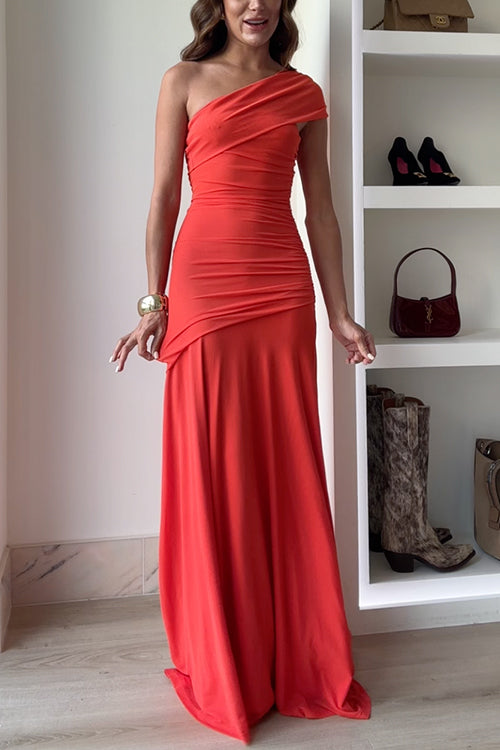 Off Shoulder Ruched Flare Maxi Dress