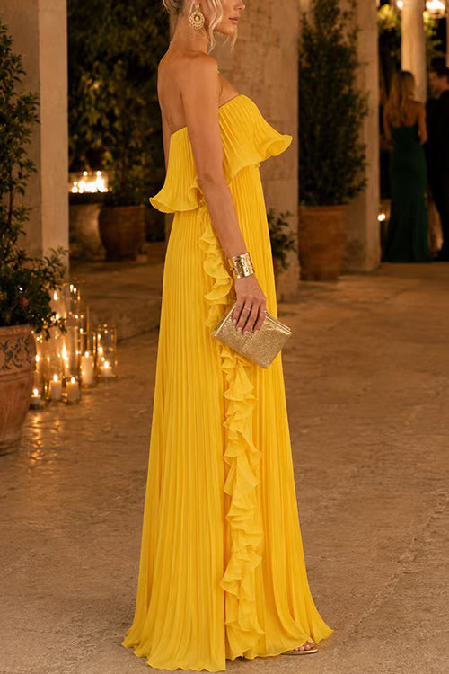 Karleedress Elegant Strapless Tube Ruffle Pleated Maxi Dress