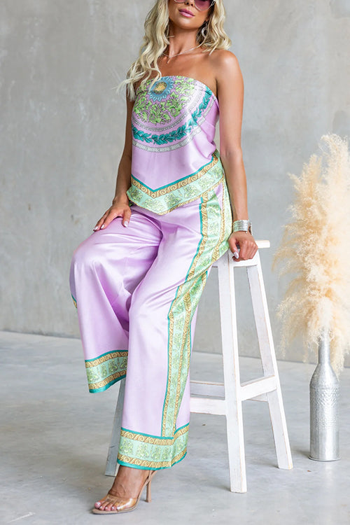 Strapless Tie Knot Back Printed Top