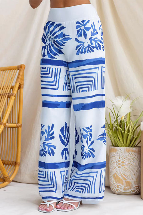 Elastic Waist Wide Leg Printed Pants