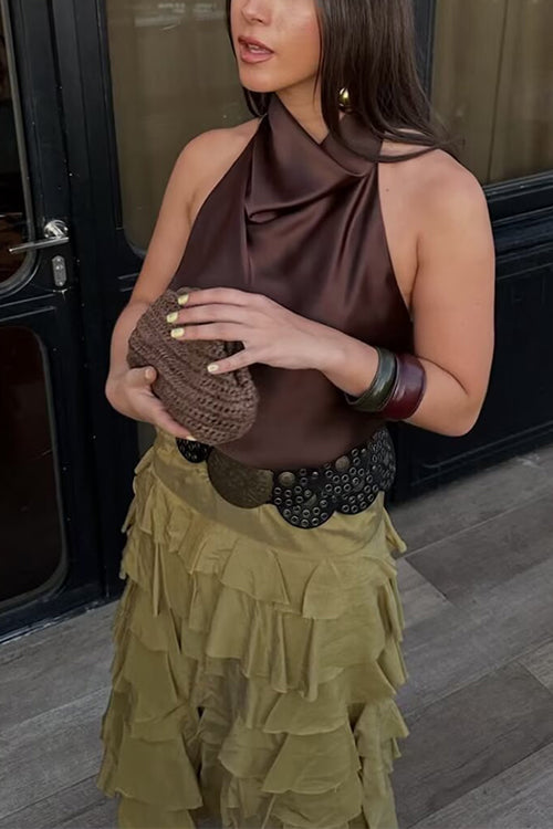 Karleedress Chic Halter Cowl Neck Sleeveless Satin Top