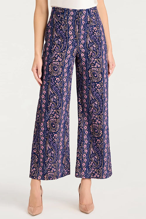High Waist Paisley Print Pocketed Wide Leg Pants
