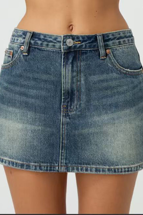 Karleedress One Button Pocketed Denim Mini Skirt