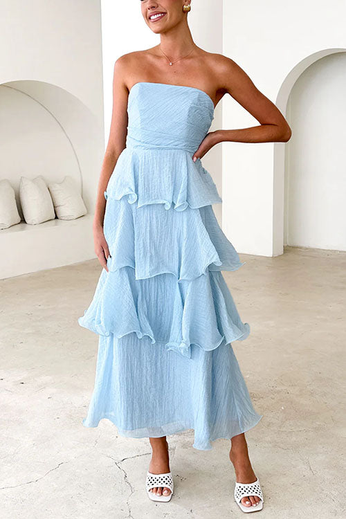 Karleedress Strapless Ruffle Layered Maxi Dress