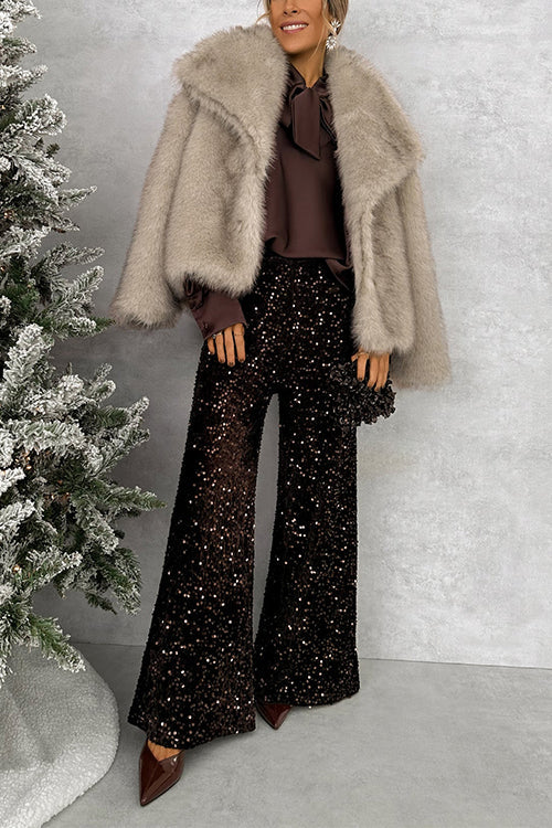 Karleedress Collared Open Front Winter Faux Fur Coat