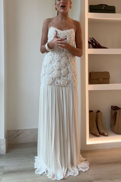 Karleedress Spaghetti Strap Floral Applique Patchwork Maxi Dress