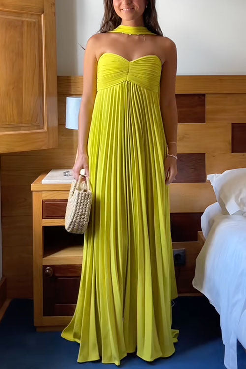Karleedress Strapless Back Lace-up Pleated Maxi Dress