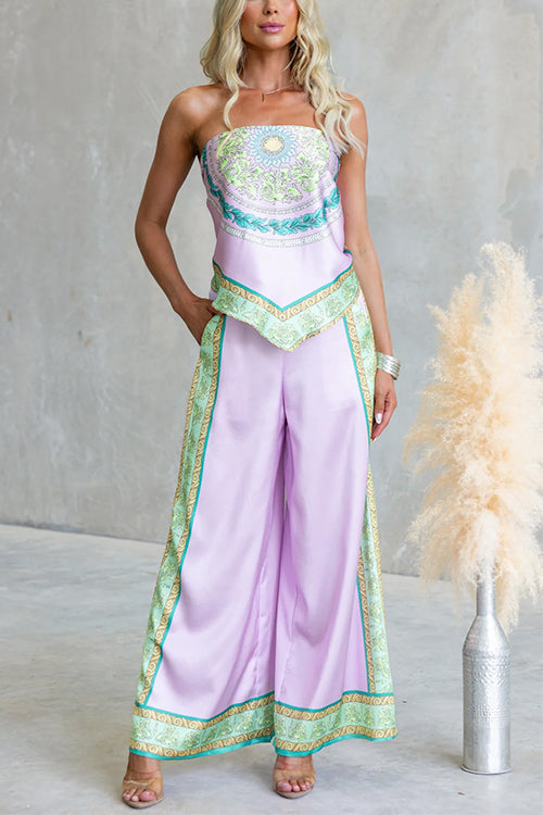 Elastic Waist Printed Wide Leg Pants