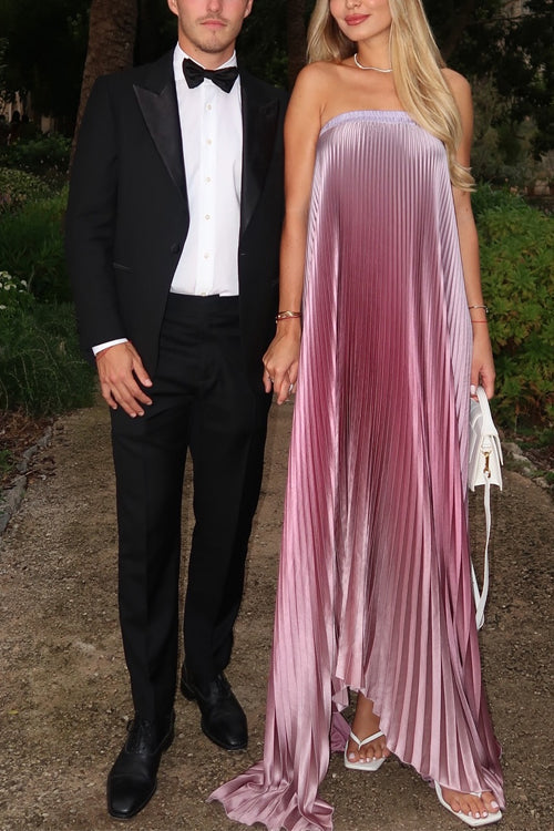 Karleedress Strapless Tube Gradient Ombre Satin Maxi Party Dress