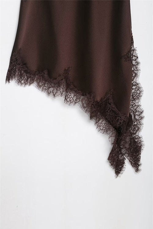 Karleedress Spaghetti Strap Lace V Neck Irregular Hem Mini Dress