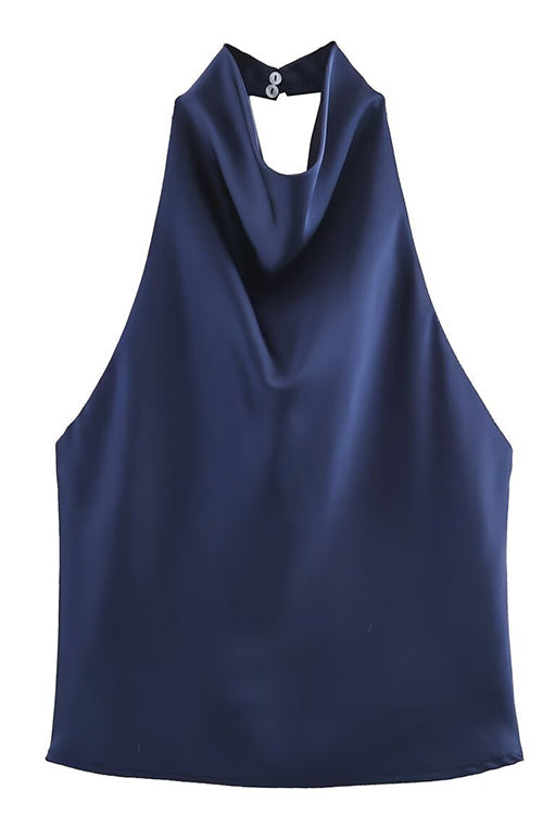 Karleedress Chic Halter Cowl Neck Sleeveless Satin Top