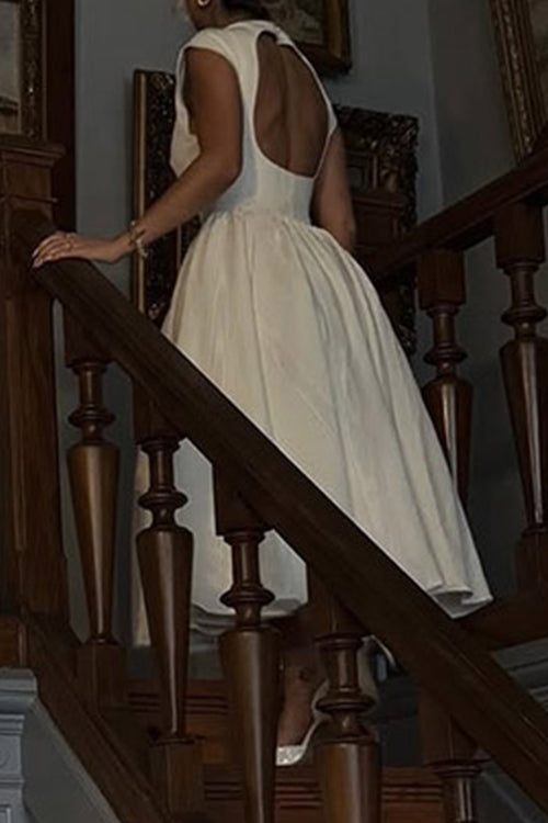 Karleedress Cap Sleeves Open Back Waisted Swing Midi Dress