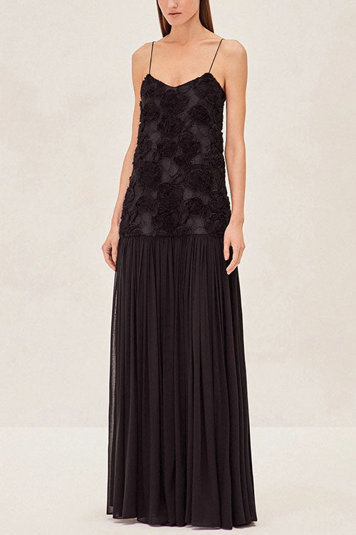 Karleedress Spaghetti Strap Floral Applique Patchwork Maxi Dress