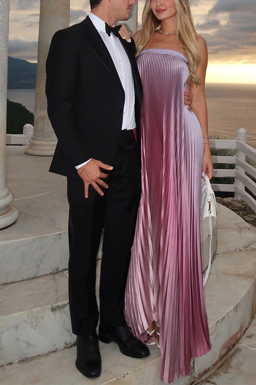 Karleedress Strapless Tube Gradient Ombre Satin Maxi Party Dress