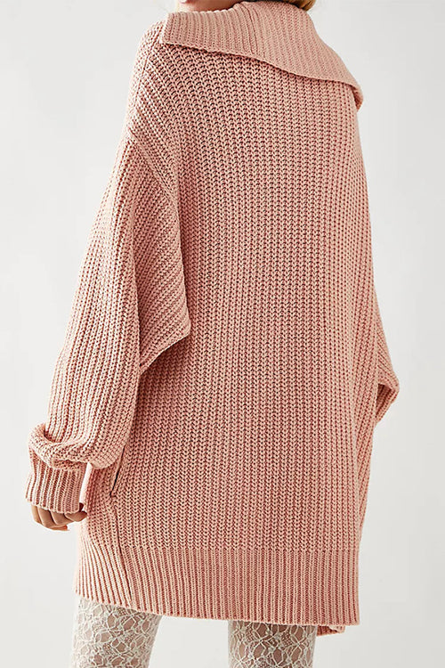 Karleedress Collared Drop Shoulder Button Down Sweater Cardigan