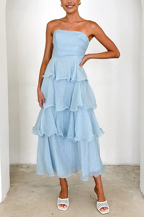 Karleedress Strapless Ruffle Layered Maxi Dress