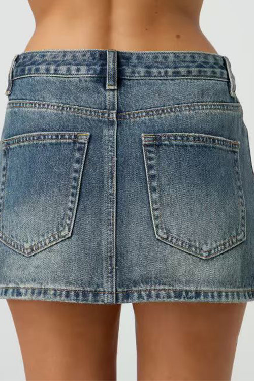 Karleedress One Button Pocketed Denim Mini Skirt